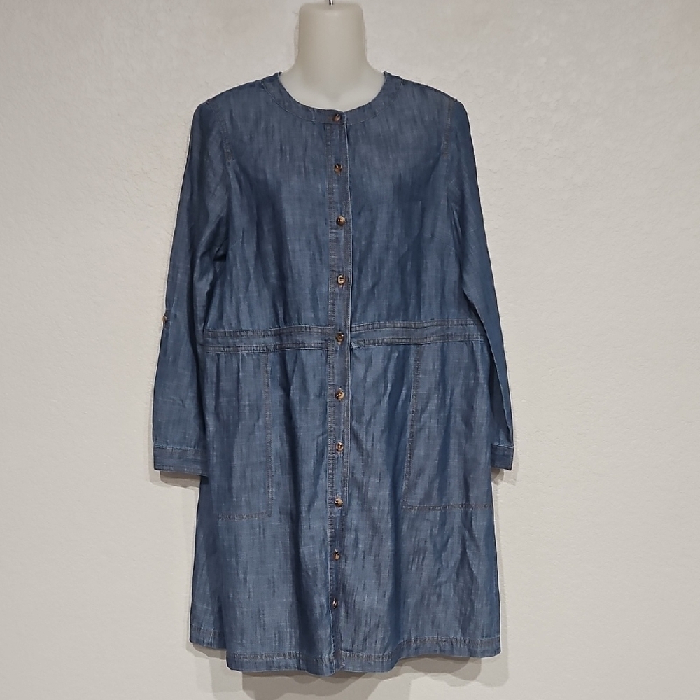 J. Jill | Women's Glendalew Lightweight Denim-Blue Button Front Midi Dress MP